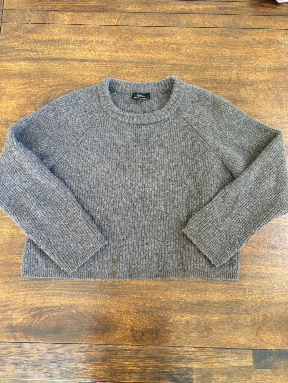 Quince Mongolian Cashmere Fisherman Crewneck Sweater - Brown Size Large